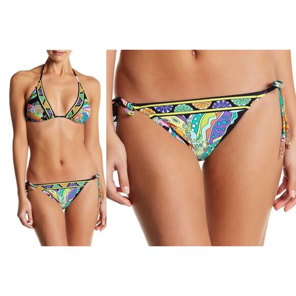 Trina Turk Black Sea Garden Tie Side Hipster Swim Bikini Bottom sz 8 - Picture 1 of 8